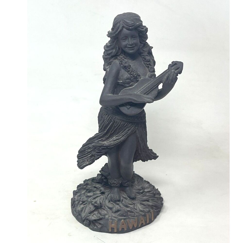 Vintage Hula Girl Figurine 6" Grass Skirt Dancing Ukelele Hawaii Aloha